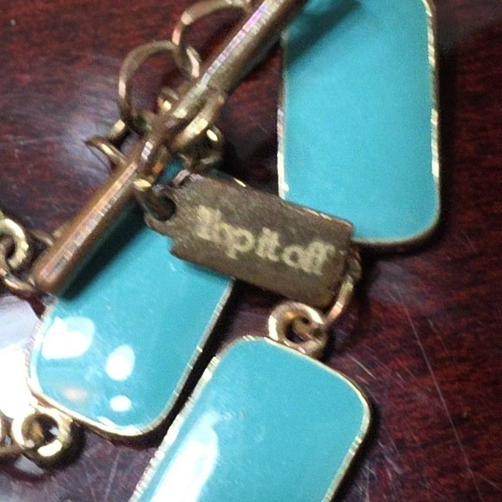 Top It Off Blue Enamel Layered Necklace Gold Tone Rectangle Station Jewelry